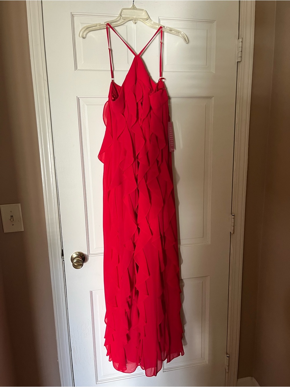 Xscape chiffon halter neck, ruffle twist maxi dress - Picture 7 of 11